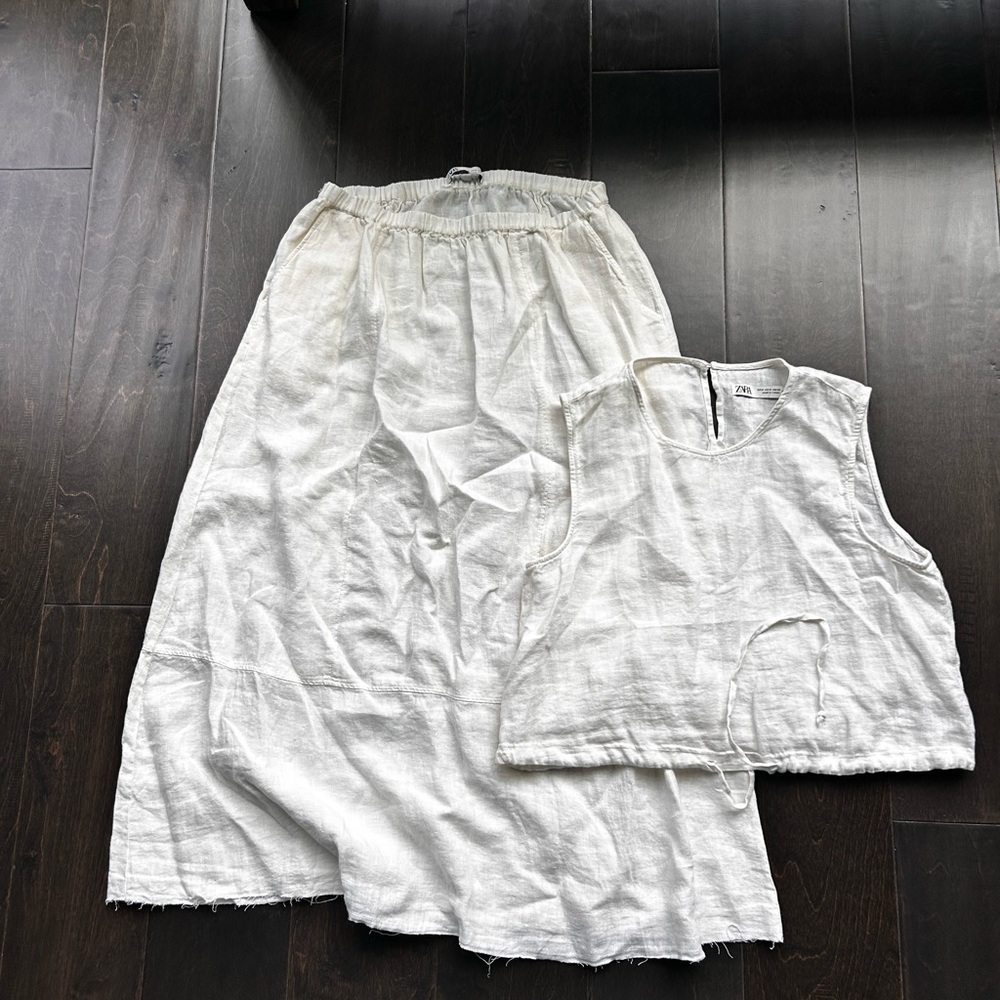 Zara White Midi Skirt and Top Set
